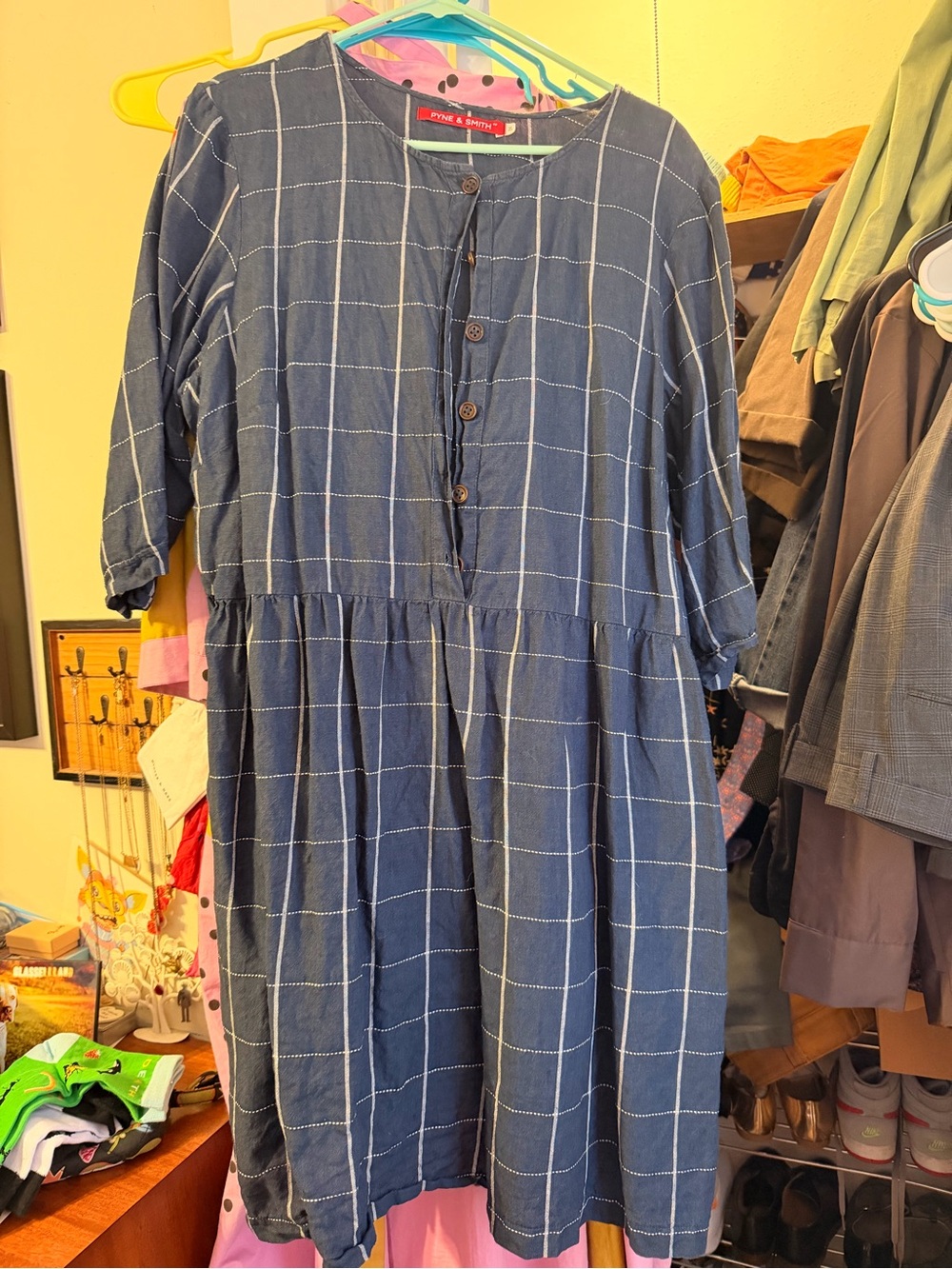 Pyne & Smith navy windowpane dress